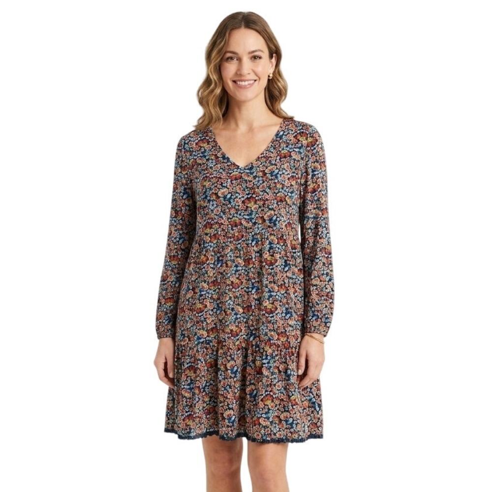 1775 Floral Midi Dress Lightweight Flowy Summer Vacation Rayon Cottagecore Large